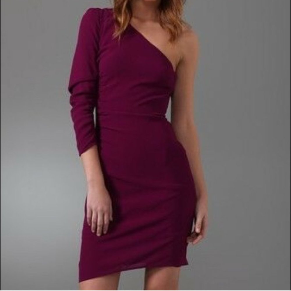 Cynthia Vincent Ruched One Shoulder Cocktail Dress